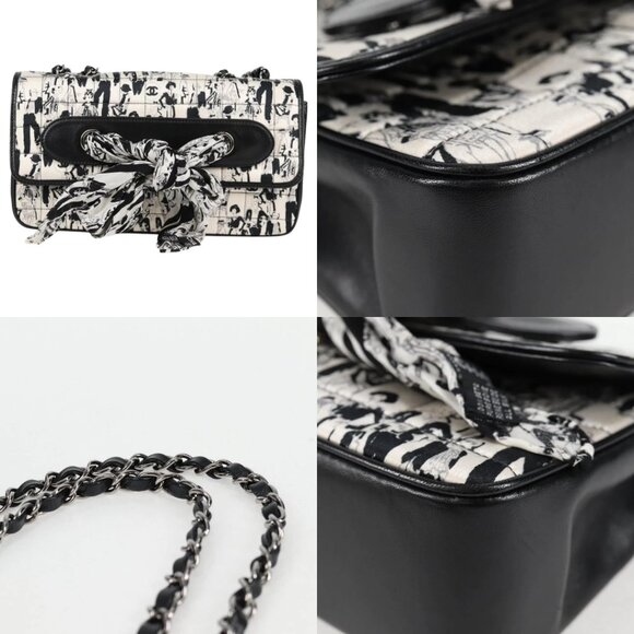 CHANEL Chain COCO Mark Choco Bar Shoulder Bag Satin Black White CC Auth 128055V - Picture 14 of 14